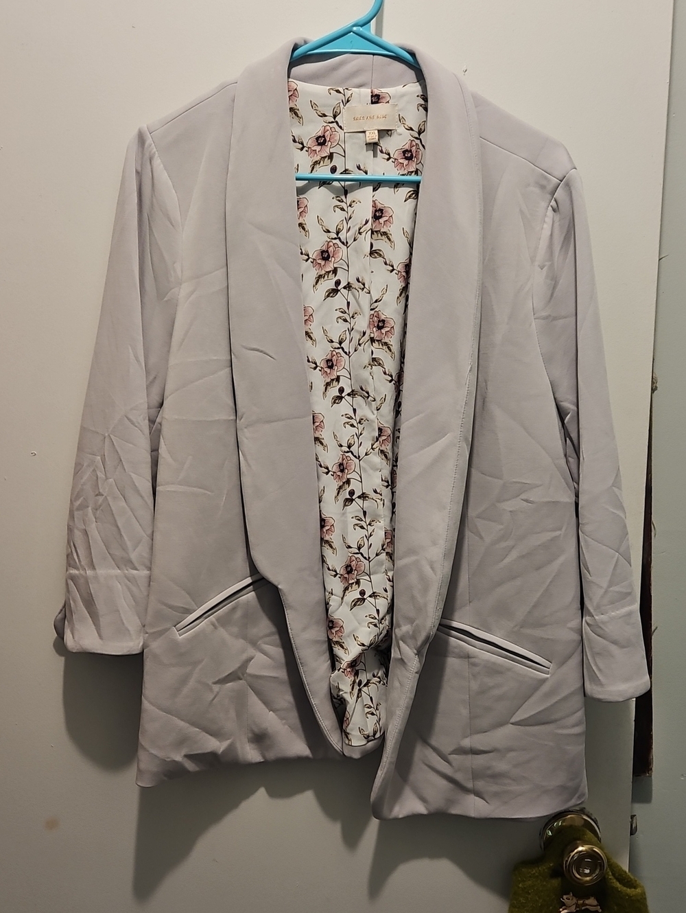 Light Gray Women's Open Front Blazer Jacket with Floral Lining